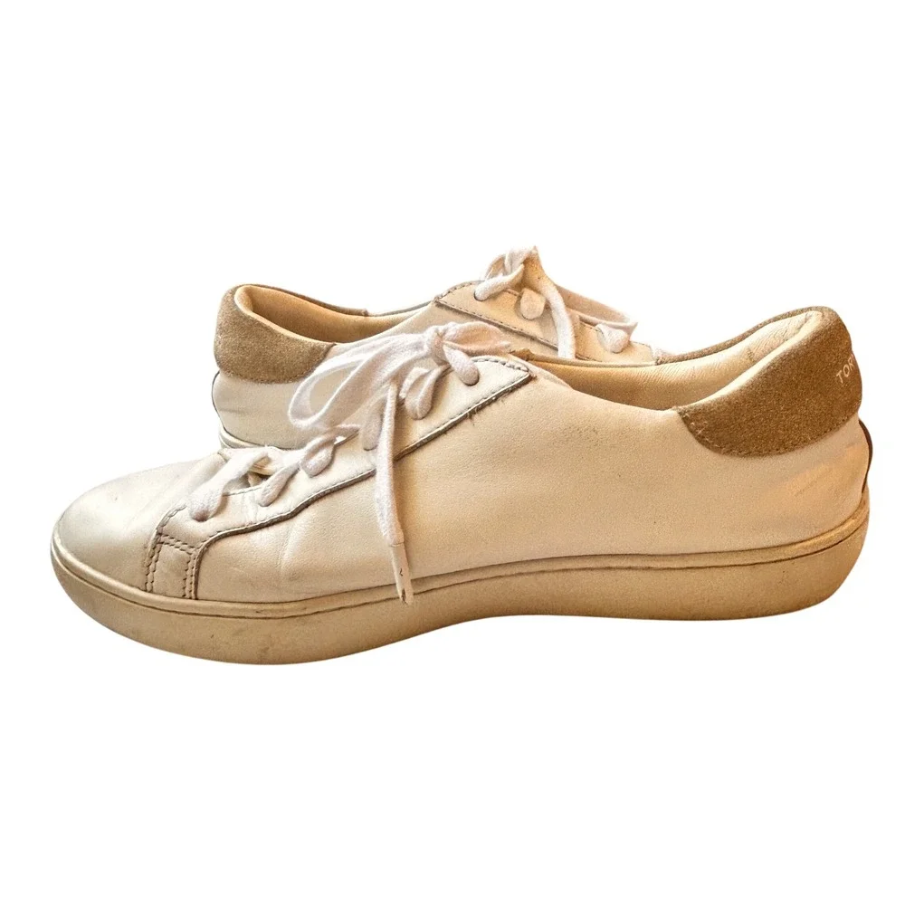 Tory Burch Howell Court Sneakers‎ Size 8 White Leather Double T Logo